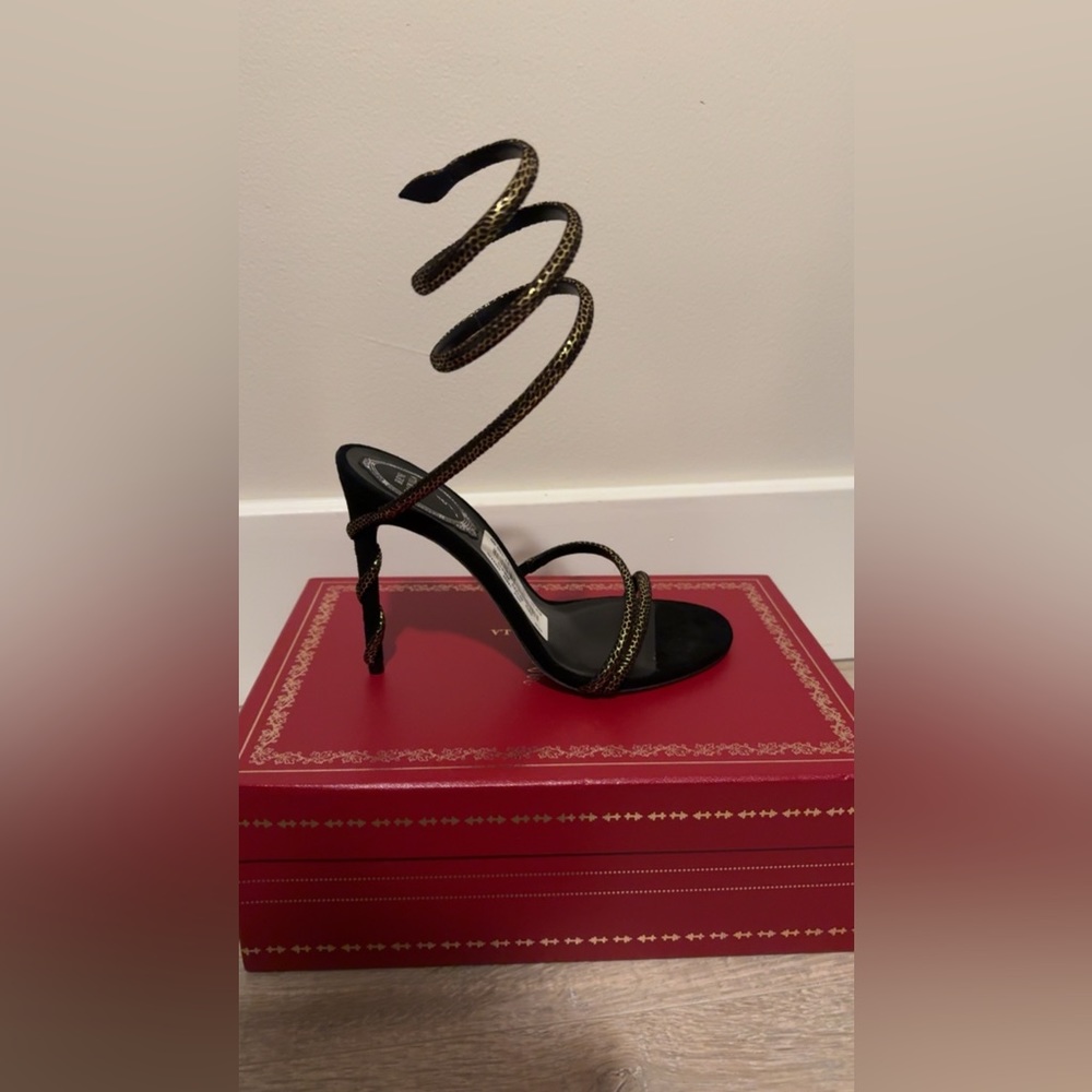 Never Worn Rene Caovilla Bronze/ Black Metallic snake Shoes